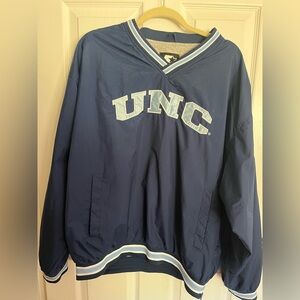 UNC STARTER Navy and Light Blue Striped V-Neck Pullover Vintage